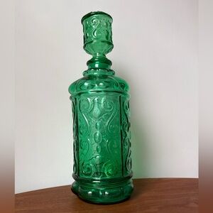 Elegant Green Embossed Glass Bottle Italian Empoli Decanter